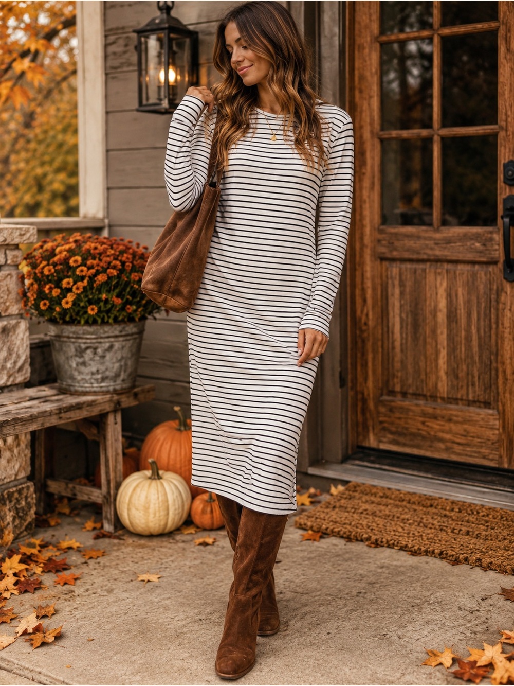 Sonnet James A Play Dress Small Black White Stripe Long Sleeve Midi Made USA